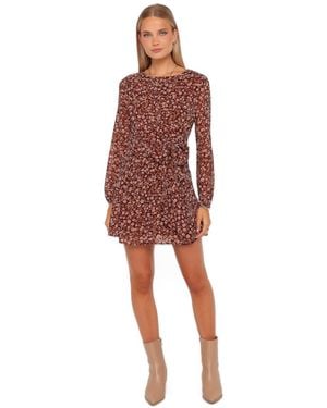 Petal & Pup Kaylie Long-sleeve Mini Floral-print Dress - Red