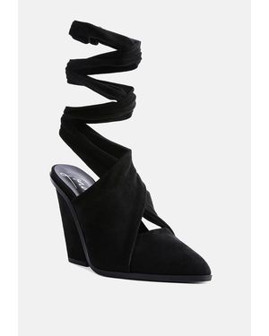 LONDON RAG Mama Fav Lace Up Block Heel Mules - Black