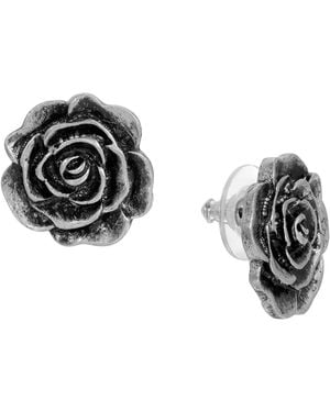 2028 Silver-tone Flower Button Earrings - Black