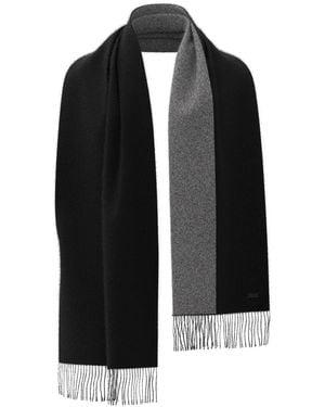 BOSS Wool Double-faced Two-tone Naster_re Wrap Scarf - Black