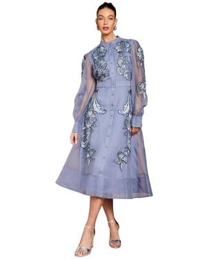 Coast Embroidered Sheer Sleeve Midi Dress - Blue