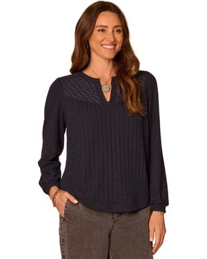 Democracy Petite Mandarin-collar Blouson-sleeve Blouse - Black
