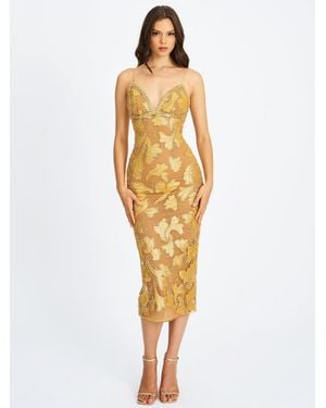 Miss Circle Edie Beaded Sequin Midi Pencil Dress - Metallic