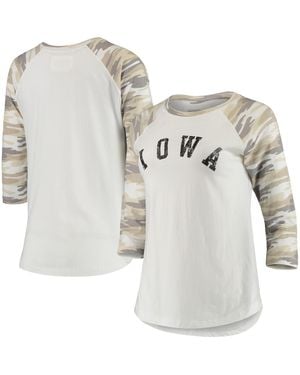 Camp David White And Camo Iowa Hawkeyes Boyfriend Baseball Raglan 3/4-sleeve T-shirt - Gray