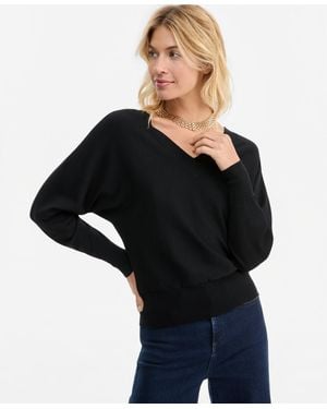 INC International Concepts Double V-neck Dolman Sweater - Black