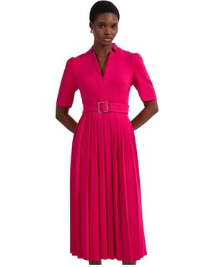 Karen Millen Crepe Forever Pleat Midi Dress - Pink