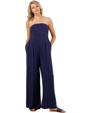 Hello Miss Maternity Strapless Wide Leg Jumpsuit - Blue