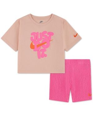 Nike Girls' 4-6x Bold Play T-shirt And Bike Shorts - Pink
