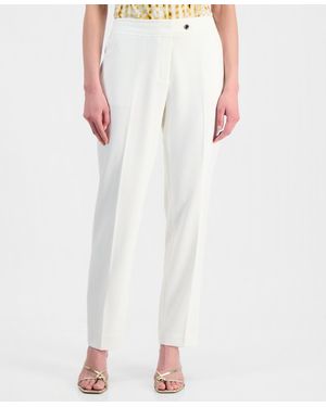 Kasper Petite Mid-rise Straight-leg Pants - White