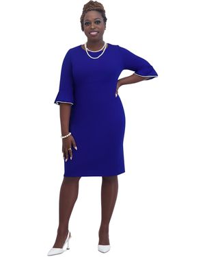 Kasper Kat Elbow-sleeve Ruffled-cuff Dress - Blue