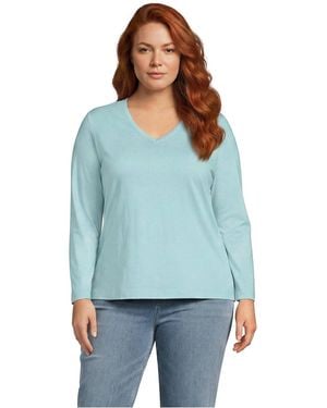 Lands' End Plus Size Relaxed Supima Cotton Long Sleeve V-neck T-shirt - Blue