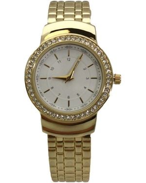 Olivia Pratt Textured And Rhinestone Detal Bangle Watch - Metallic