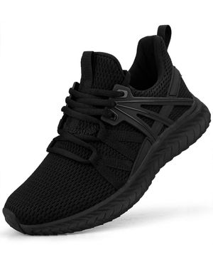 Peneyon Slip On Running Sneakers Breathable Lightweight Anti Slip Walking Tennis Shoes - Black