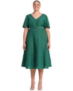 Estelle Aelin Linen Belted Fit Flare Maxi Dress - Green