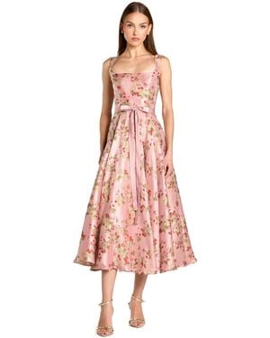 Mac Duggal Sleeveless Brocade A Line Midi Dress - Pink