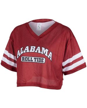 ZooZatZ Alabama Tide Mesh Cropped V-neck T-shirt - Red
