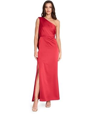 Tahari One Shoulder Drape Back Gown - Red
