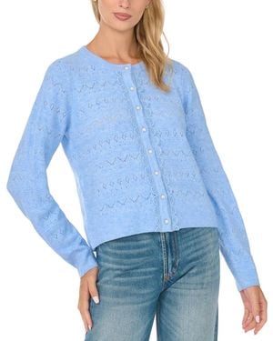 Cece Pointelle Lace-trim Cardigan - Blue