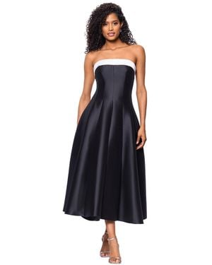Betsy & Adam Strapless Satin Mikado Party Dress - Blue
