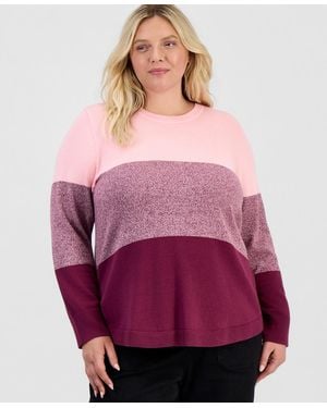 Style & Co. Plus Size Colorblocked Curved-hem Sweater - Red