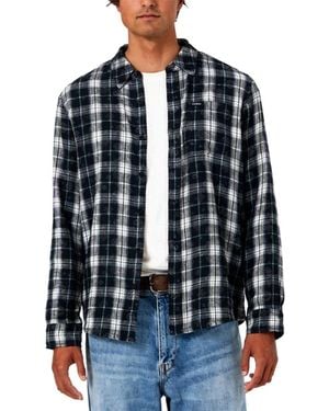 Guess Ocean Coast Plaid Long-sleeve Logo-print Button-down Shirt - Blue