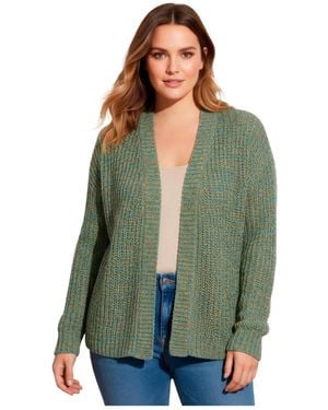 Avenue Plus Size Open Front Cardigan Sweater - Green