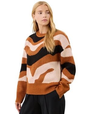Finery London Minnie Abstract-print Crewneck Long-sleeve Sweater - Brown