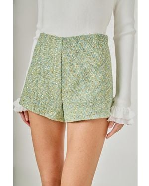 Endless Rose Tweed High Waisted Shorts - Green