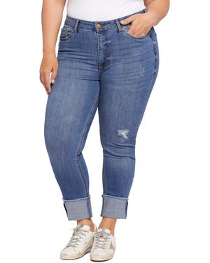 Seven7 Plus Size High Rise Slim Straight Cuff Jeans - Blue