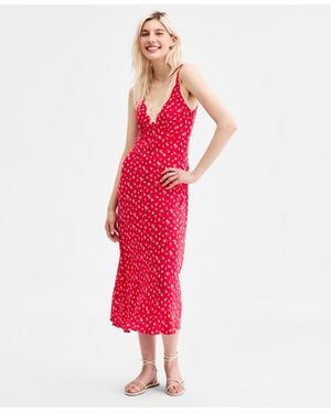 Lucky Brand Simone Printed Lace-trim Midi Dress - Red