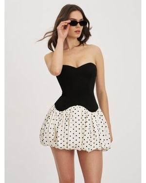 Miss Circle Dahliana Polka Dot Bubble Hem Corset Mini Dress - White