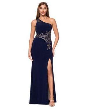 Xscape Applique One Shoulder Gown - Blue