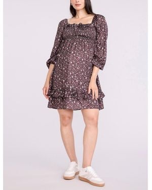 Motherhood Maternity Smocked Babydoll Long Sleeve Mini Dress - Purple