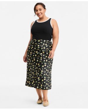 On 34th Trendy Plus Size Floral Midi Slip Skirt - Black