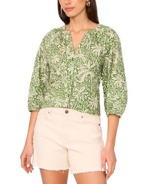 Vince Camuto Cotton Printed Raglan-sleeve Peasant Blouse - Green