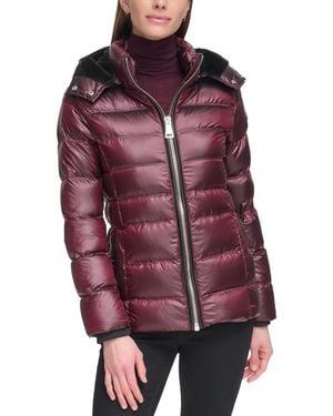 Calvin Klein Shine Hooded Down Puffer Coat - Red