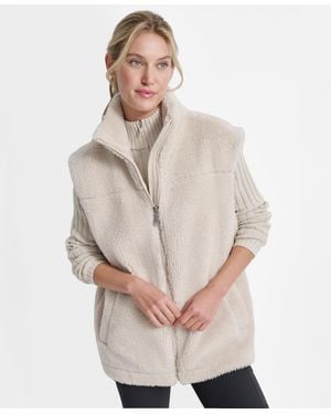DKNY Long Line Front Zipper Vest - Natural
