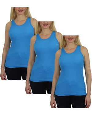Galaxy By Harvic Loose Fit Ribbed Tank Top-3 Pack - Blue