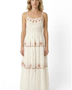 Modenaire Sleeveless Embroidered Tiered Maxi Dress - Natural