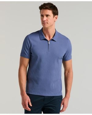 Perry Ellis Slim-fit Ribbed-knit 1/4-zip Polo Shirt - Blue