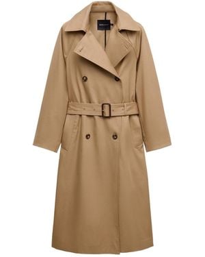 Mango Selection Long Double-breasted Trench Coat - Natural