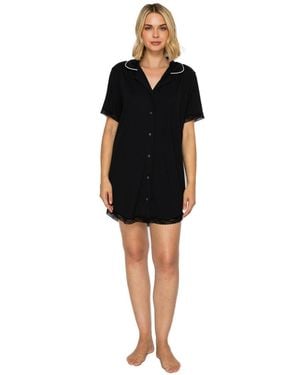 Studio Badgley Mischka Yummy Jersey Notched Collar Sleep Dress - Black