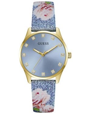 Guess Floral Print Silicone Strap Analog Watch - Blue
