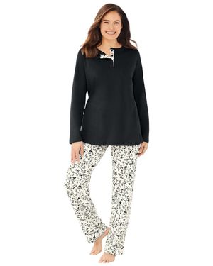 Only Neccessities Plus Size Only Necessities Henley Pj Set - Black