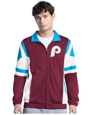 Starter Burgundy/light Blue Philadelphia Phillies Contender Tricot Full-zip Track Jacket - Red