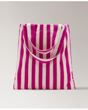 Mango Striped Terry Cotton Tote Bag - Pink