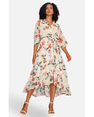 Yumi' Floral Dip Hem Kimono Wrap Dress - White