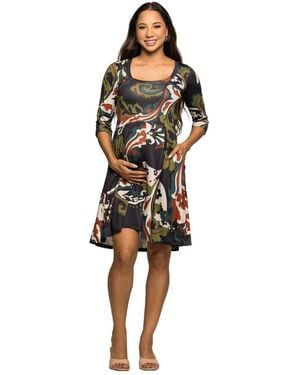24seven Comfort Apparel Maternity Three Quarter Sleeve Fit And Flare Dress - Black