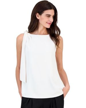Anne Klein Petite Sleeveless Tie Shoulder Pull-on Blouse - White