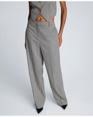 Kenneth Cole Houndstooth Boyfriend Wide Leg Pants - Gray